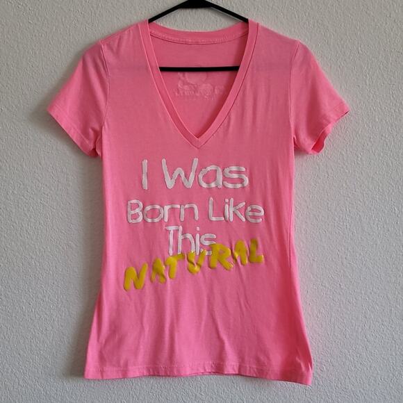 KINKY CHICKS Graphic Tee Born Natural T-Shirt Hair V-Neck Size Medium Pink - Picture 1 of 5